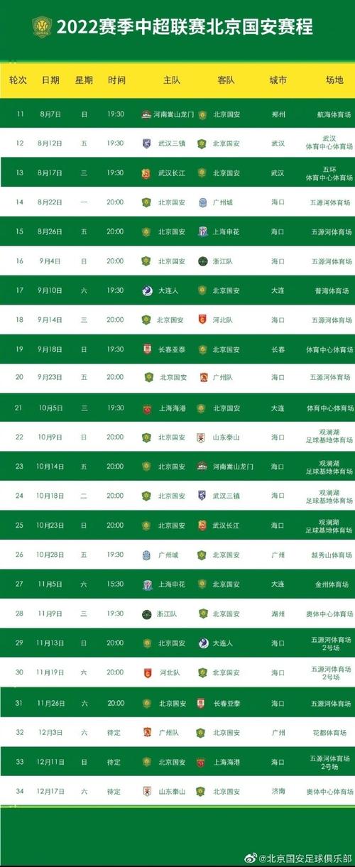 北京国安赛程表图片